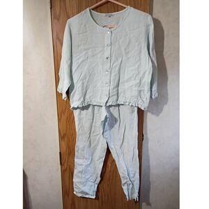 Vntg 90s Linen Pajama Set XS Subtle Tones USA Minimalist Loungewear Cottagecore